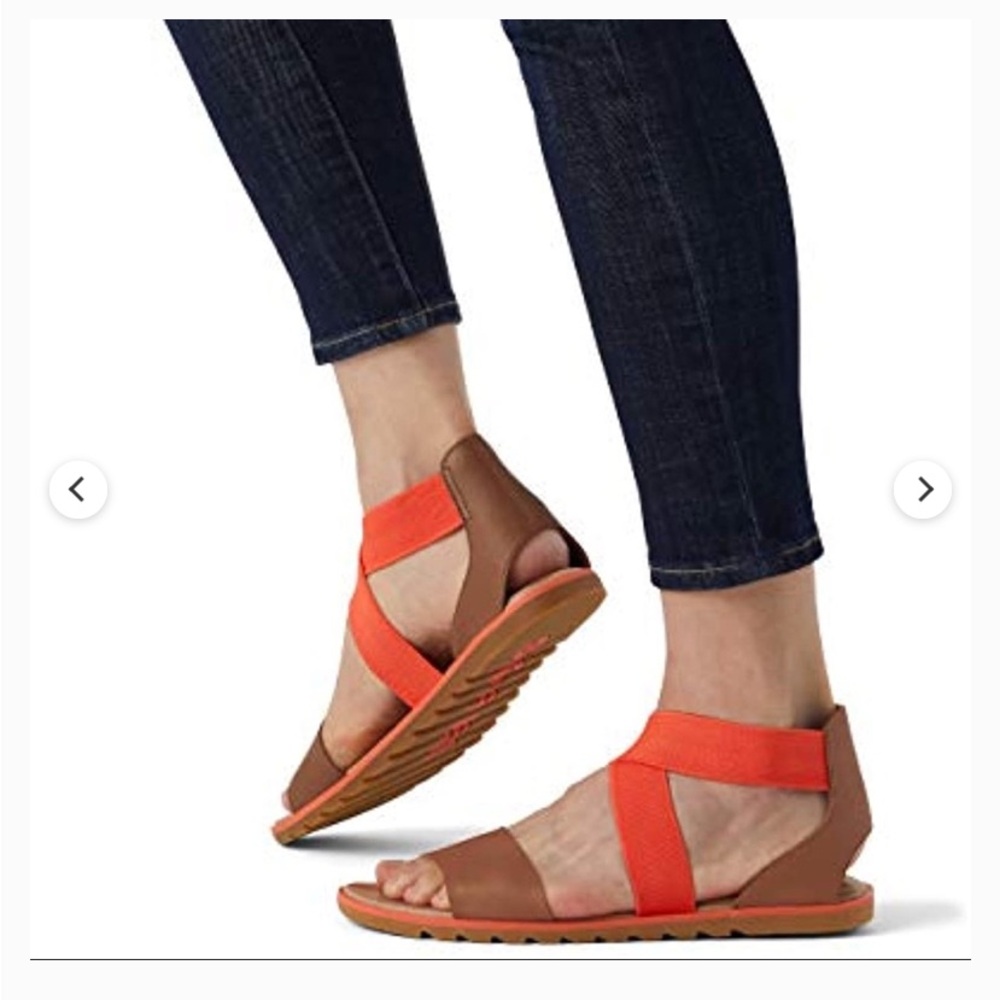 Sorel Women's Brown Sandals with Orange Stretch Straps size 9.5